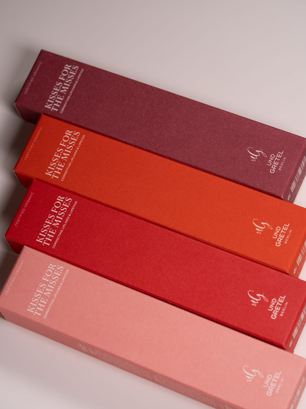 4 Varianten Kisses for the misses Packaging nebeneinander liegend